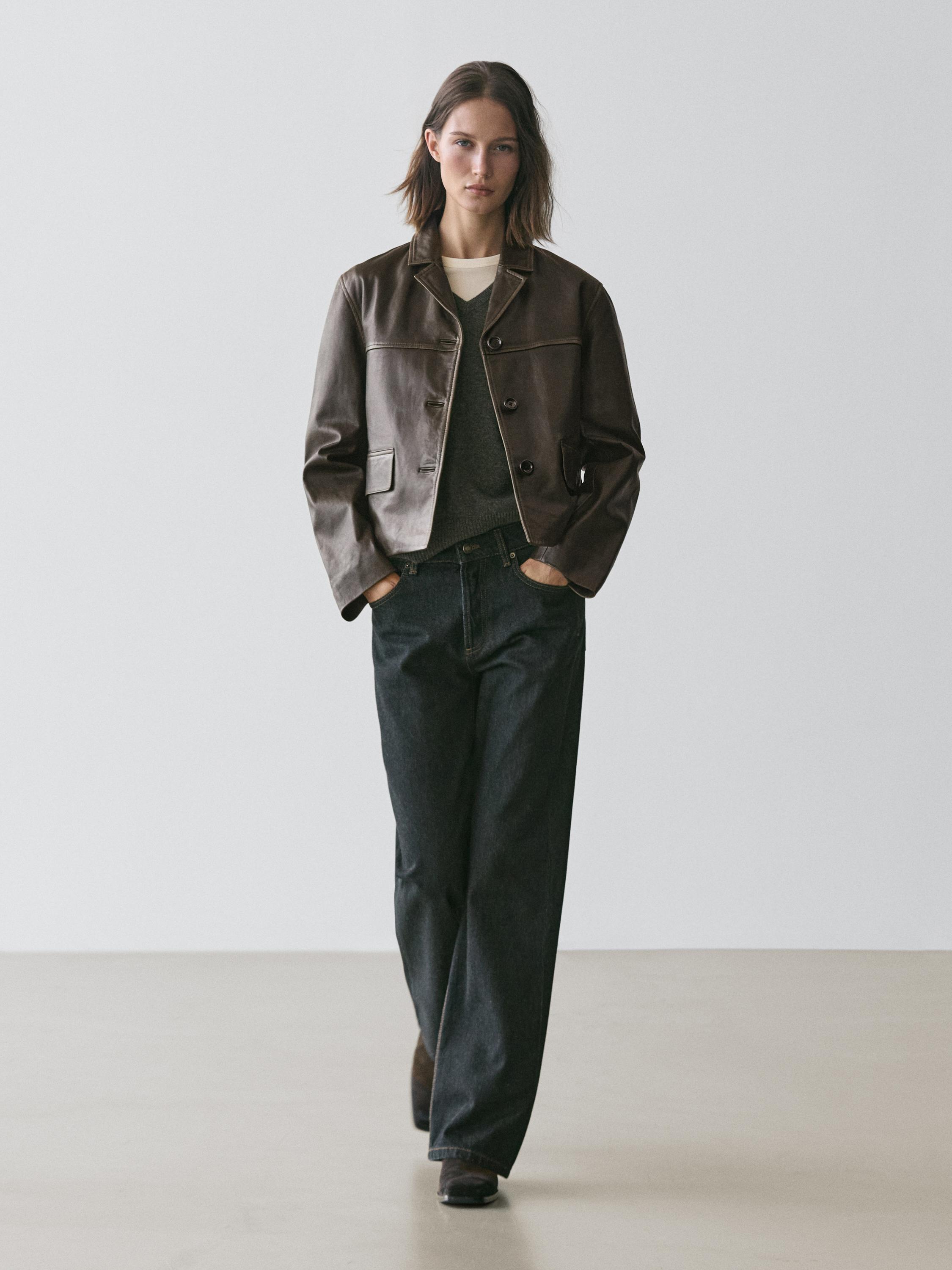 Nappa leather jacket with lapel collar